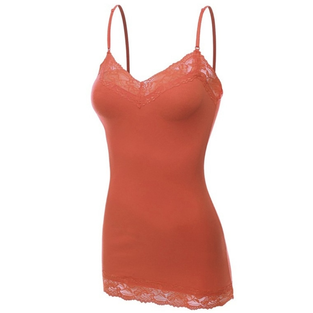 Camisole Lace Trim V-Neck Spaghetti Straps White - Picture 2 of 3